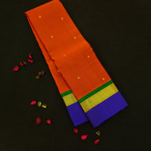 Load image into Gallery viewer, Fiery Orange & Emerald Green Kanchipuram Silk Saree with Kamalam Butta
