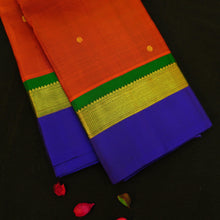 Load image into Gallery viewer, Fiery Orange & Emerald Green Kanchipuram Silk Saree with Kamalam Butta