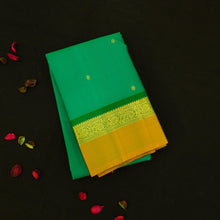 Load image into Gallery viewer, Sapphire Green with Yellow Border Kanjeevaram silk saree