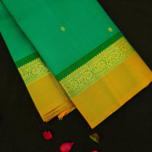 Load image into Gallery viewer, Sapphire Green with Yellow Border Kanjeevaram silk saree