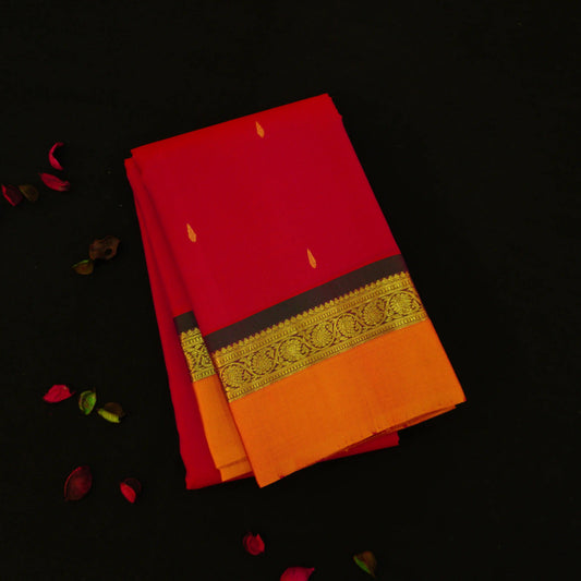 Chili Red with Yellow Border Kanjeevaram silk saree