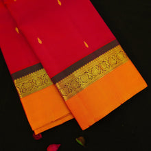 Load image into Gallery viewer, Chili Red with Yellow Border Kanjeevaram silk saree