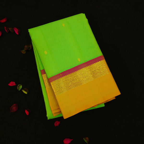 Pista Green with Yellow Border Kanjeevaram silk saree