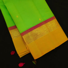 Load image into Gallery viewer, Pista Green with Yellow Border Kanjeevaram silk saree