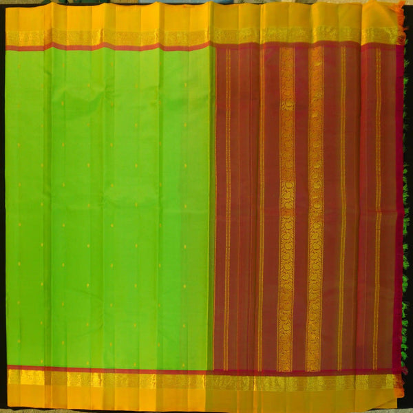 Pista Green with Yellow Border Kanjeevaram silk saree
