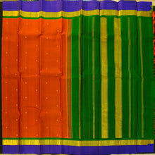 Load image into Gallery viewer, Fiery Orange & Emerald Green Kanchipuram Silk Saree with Kamalam Butta