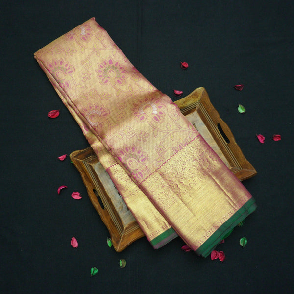 Full Gold Pure Zari Kanchipuram Silk Saree with Meena Brocade Design - Vivaaha Silks & Sarees