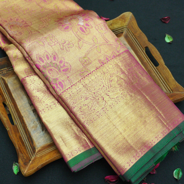 Full Gold Pure Zari Kanchipuram Silk Saree with Meena Brocade Design - Vivaaha Silks & Sarees
