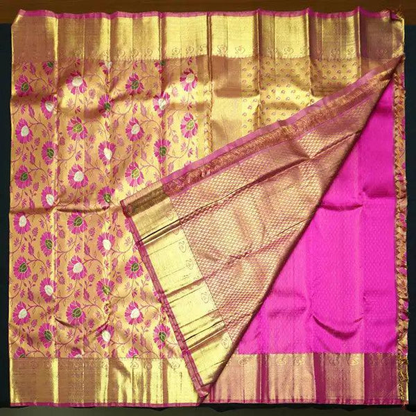 Full Gold Pure Zari Rani Pink Meenakari Brocade Bridal Tissue Saree - Vivaaha Silks & Sarees
