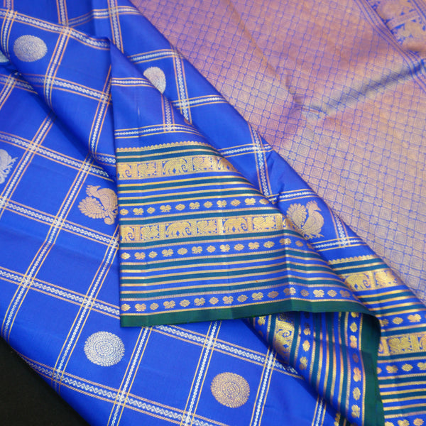 MS Blue Veldhari Kattam Kanchipuram Silk Saree