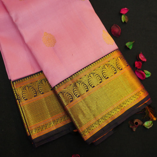Vintage Baby Pink Korvai Border Kanchipuram Silk Saree