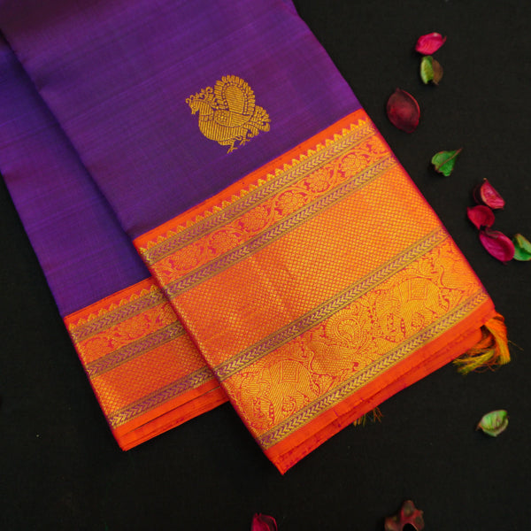 Violet Korvai Border Vintage Kanchipuram Silk Saree