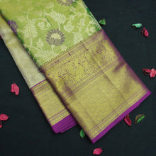 Load image into Gallery viewer, Exquisite Green and Purple Kanchipuram Tissue Silk Sari - Vivaaha Silks & Sarees