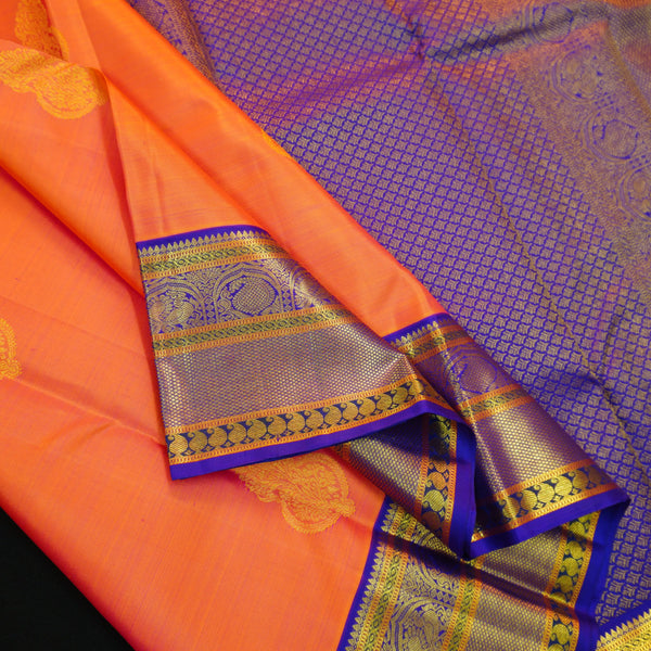 Vintage Orange Korvai Border Kanchipuram Silk Saree