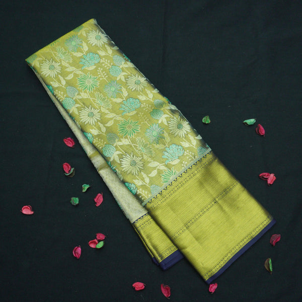 Mehandi green Tissue Exclusive Bridal Kanchipuram Silk Saree with Meenakari Design - Vivaaha Silks & Sarees