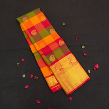 Load image into Gallery viewer, Classic Palum Pazham Kattam Kanchipuram silk saree from Vivaaha Silks with mango and thilagam butta, annam motif border, and rich red zari pallu.