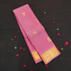 Baby pink Kanchipuram silk saree from Vivaaha Silks budget collection with golden annam and chakaram butta, rich zari pallu and traditional border.
