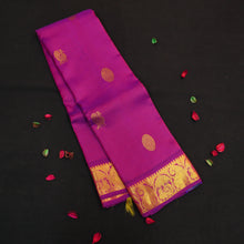 Load image into Gallery viewer, Vadamalli violet Kanchipuram silk saree from Vivaaha Silks budget collection featuring gold annam and chakaram butta with a rich traditional gold zari pallu.