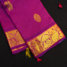 Load image into Gallery viewer, Vadamalli violet Kanchipuram silk saree from Vivaaha Silks budget collection featuring gold annam and chakaram butta with a rich traditional gold zari pallu.