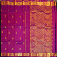 Load image into Gallery viewer, Vadamalli violet Kanchipuram silk saree from Vivaaha Silks budget collection featuring gold annam and chakaram butta with a rich traditional gold zari pallu.
