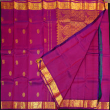 Load image into Gallery viewer, Vadamalli violet Kanchipuram silk saree from Vivaaha Silks budget collection featuring gold annam and chakaram butta with a rich traditional gold zari pallu.