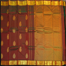 Load image into Gallery viewer, Manthulir short color Kanchipuram silk saree from Vivaaha Silks budget collection featuring golden thilagam buttas and rich zari pallu with traditional border.
