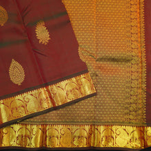 Load image into Gallery viewer, Manthulir short color Kanchipuram silk saree from Vivaaha Silks budget collection featuring golden thilagam buttas and rich zari pallu with traditional border.