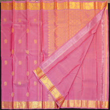 Load image into Gallery viewer, Baby pink Kanchipuram silk saree from Vivaaha Silks budget collection with golden annam and chakaram butta, rich zari pallu and traditional border.
