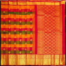 Load image into Gallery viewer, Classic Palum Pazham Kattam Kanchipuram silk saree from Vivaaha Silks with mango and thilagam butta, annam motif border, and rich red zari pallu.