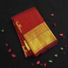 Load image into Gallery viewer, Wine Red Samudrika Kanchipuram Silk Saree with Gold Zari Butta - Vivaaha Silks & Sarees