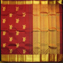 Load image into Gallery viewer, Wine Red Samudrika Kanchipuram Silk Saree with Gold Zari Butta - Vivaaha Silks & Sarees