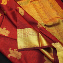 Load image into Gallery viewer, Wine Red Samudrika Kanchipuram Silk Saree with Gold Zari Butta - Vivaaha Silks & Sarees