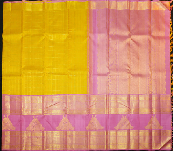 Yellow Kanchipuram Silk Saree · Pure Silk Saree · Bridal Silk Saree · Handloom Silk Saree · Traditional South Indian Saree · Wedding Silk Saree · Luxury Silk Saree . Designer Kanchipuram