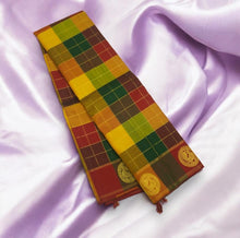 Load image into Gallery viewer, Palum Pazhamum Kanchipuram Silk Saree with Gold Zari Checks and Peacock Motifs - Vivaaha Silks & Sarees