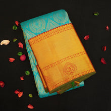 Load image into Gallery viewer, Ananda Blue Korvai Border Kanchipuram Silk Saree with Pure Gold Zari - Vivaaha Silks & Sarees