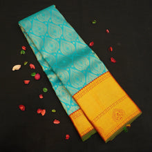 Load image into Gallery viewer, Ananda Blue Korvai Border Kanchipuram Silk Saree with Pure Gold Zari - Vivaaha Silks & Sarees