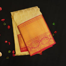 Load image into Gallery viewer, Half White with Maroon Border Kanjivaram Pattu Sari in Paisely Mango Motifs - Vivaaha Silks & Sarees