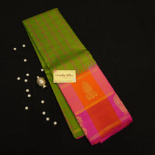 Load image into Gallery viewer, Temple Korvai Kanchipuram Silk Saree in Green with Checked Design - Vivaaha Silks & Sarees