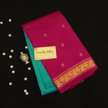 Load image into Gallery viewer, Kanchipuram Silk Saree in Teal Blue with Rose Temple Korvai Border - Vivaaha Silks & Sarees