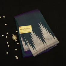 Load image into Gallery viewer, Silver Zari Temple Border Kanchipuram Silk Saree in Peacock Deep Blue - Vivaaha Silks & Sarees