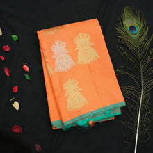 Load image into Gallery viewer, Borderless Kanchipuram Silk Saree in Orange with Gold & Silver Zari Butta - Vivaaha Silks & Sarees