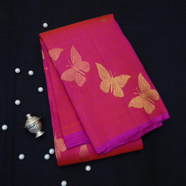 Dark Pink Borderless Kanchipuram Silk Saree - Vivaaha Silks & Sarees