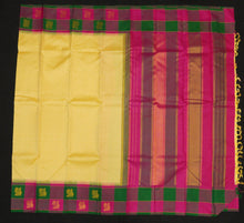 Load image into Gallery viewer, Half White Silk Saree with Multi Color Checked Temple Korvai Border - Vivaaha Silks & Sarees