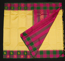 Load image into Gallery viewer, Half White Silk Saree with Multi Color Checked Temple Korvai Border - Vivaaha Silks & Sarees