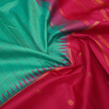 Load image into Gallery viewer, Kanchipuram Silk Saree in Teal Blue with Rose Temple Korvai Border - Vivaaha Silks & Sarees