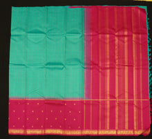 Load image into Gallery viewer, Kanchipuram Silk Saree in Teal Blue with Rose Temple Korvai Border - Vivaaha Silks & Sarees
