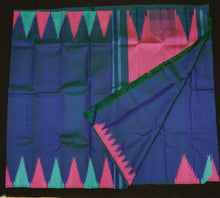 Load image into Gallery viewer, Multi-Color Temple Border Kanchipuram Silk Saree in Peacock Blue - Vivaaha Silks & Sarees