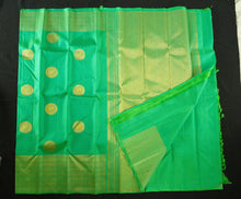 Load image into Gallery viewer, Truning Border Kanchipuram Silk Saree in Green with Gold Zari - Vivaaha Silks & Sarees