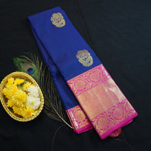 Load image into Gallery viewer, Kanchipuram Silk Saree in Royal Blue with Contrast Korvai Border in Gold Zari - Vivaaha Silks & Sarees