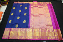Load image into Gallery viewer, Kanchipuram Silk Saree in Royal Blue with Contrast Korvai Border in Gold Zari - Vivaaha Silks & Sarees